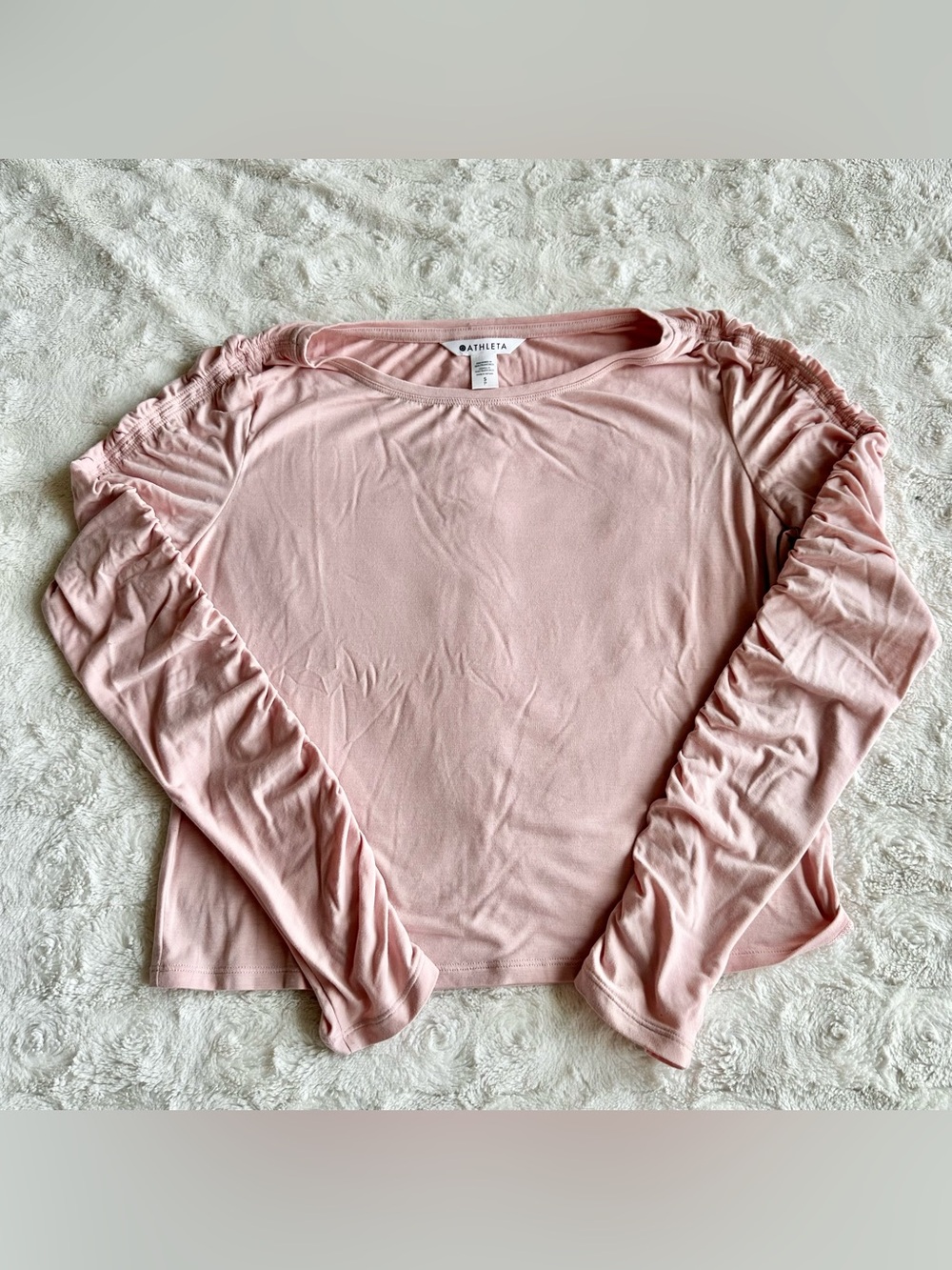 Athleta Shirt Tee Womens Small Pink All Around Ruched Activewear Yoga Athletic